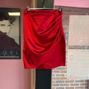 Windsor Red Satin Drape Mini Skirt